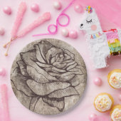 Assiettes En Carton Dessin d'encre Rose rustique (Fête)
