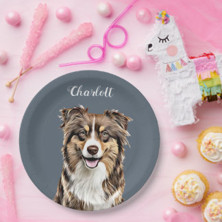 Assiettes En Carton Dessin personnalisé Collie Chien personnalisé