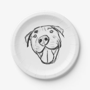 Assiettes En Carton dessin pitbull simple amoureux des chiens noir bla