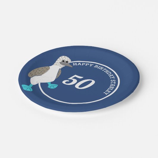 Assiettes En Carton Dessin sur pied bleu Booby Bird Party (Angle)