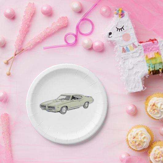 Assiettes En Carton Dessin vert Pontiac GTO Juge Style Crayon (Fête)
