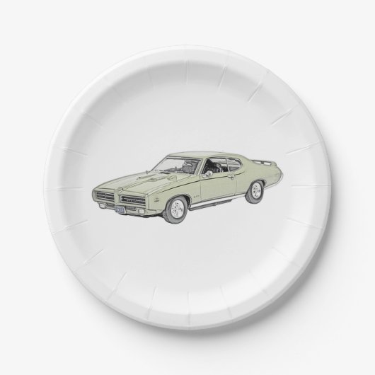 Assiettes En Carton Dessin vert Pontiac GTO Juge Style Crayon (Devant)