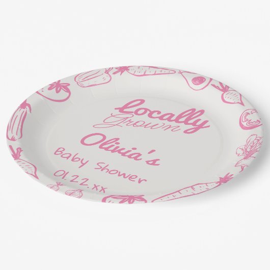 Assiettes En Carton Dessiné rose Localement Cultivé Fille Bébé Douche (Angle)