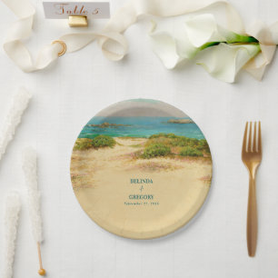 Assiettes En Carton Destination de mariage côtier plage aquarelle