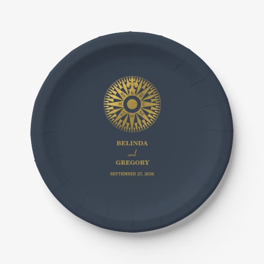 Assiettes En Carton Destination Mariage Passeport Compass Mariage Fave (Devant)