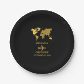 Assiettes En Carton Destination Wedding World Passport Black Gold (Devant)