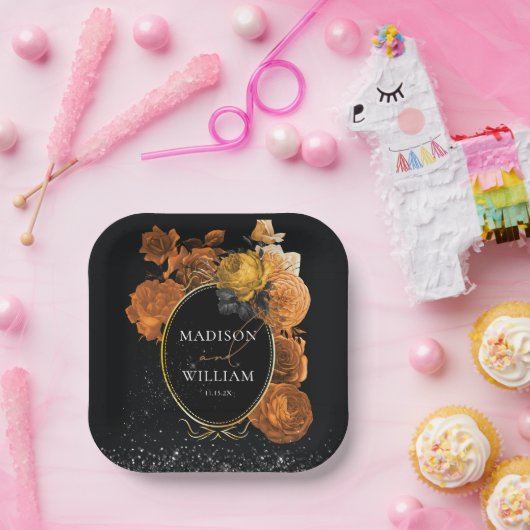 Assiettes En Carton Détails de Parties scintillant noire mariage et Or (Fête)