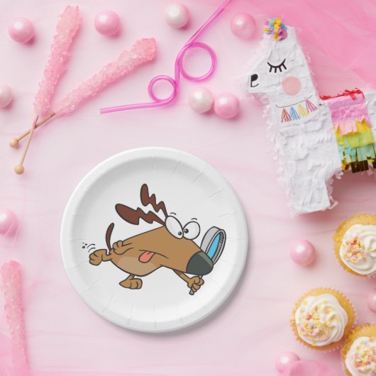 Assiettes En Carton Détecteur de chien avec verre grossissant (Fête)