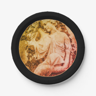 Assiettes En Carton Deuil avec Anges / Mémorial, Funéraire vintage