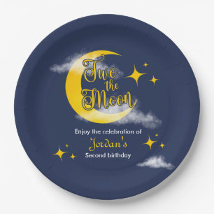 Assiettes En Carton Deux à la Lune Élégant Anniversaire 2 ans Genre Ne