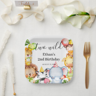 Assiettes En Carton Deux Animaux Sauvages de la Jungle Safari pour une