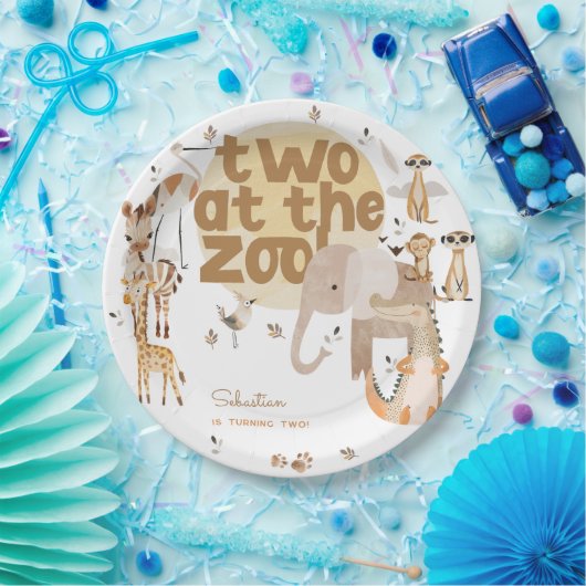 Assiettes En Carton Deux au zoo safari animaux anniversaire de enfant (Fête)