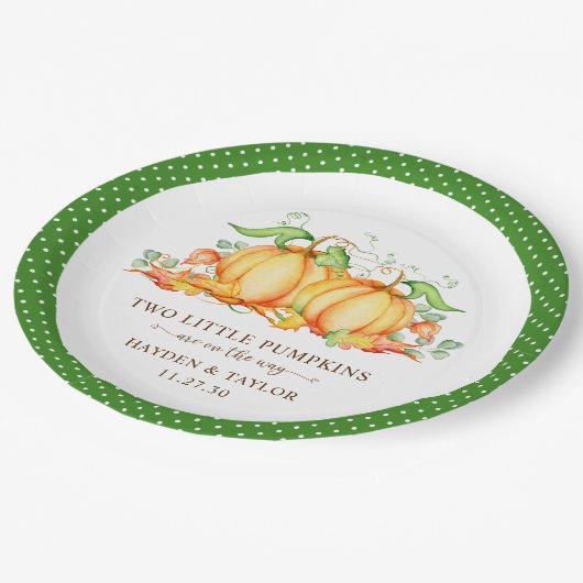 Assiettes En Carton Deux Baby showers jumeaux Citrouille (Angle)