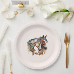 Assiettes En Carton Deux beaux chevaux Boho occidental
