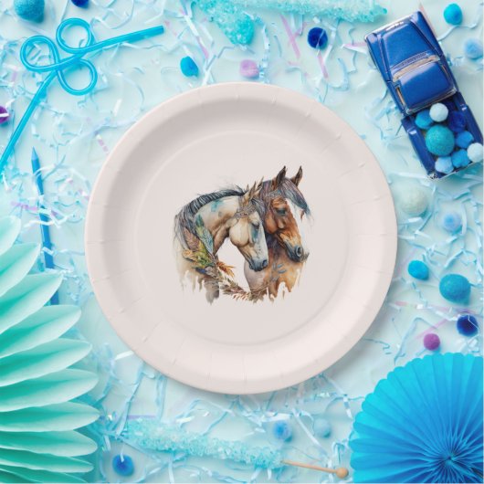 Assiettes En Carton Deux beaux chevaux Boho occidental (Fête)