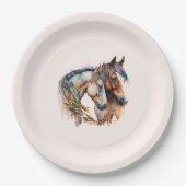 Assiettes En Carton Deux beaux chevaux Boho occidental (Devant)
