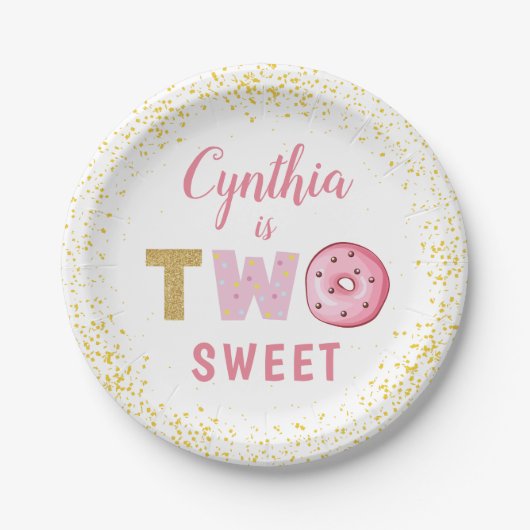 Assiettes En Carton Deux beignets sucrés Fille 2e fête d'anniversaire (Devant)