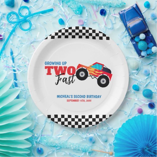 Assiettes En Carton Deux Camion Monster Rapide 2e anniversaire (Fête)