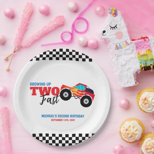Assiettes En Carton Deux Camion Monster Rapide 2e anniversaire (Fête)