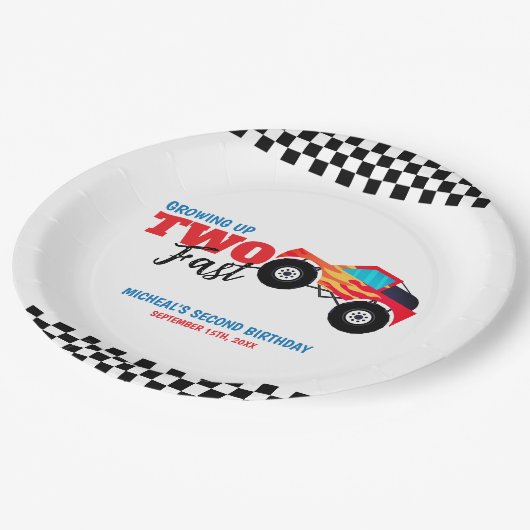 Assiettes En Carton Deux Camion Monster Rapide 2e anniversaire (Angle)