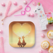 Assiettes En Carton Deux Chats En Plaques Papier Amoureux (Fête)