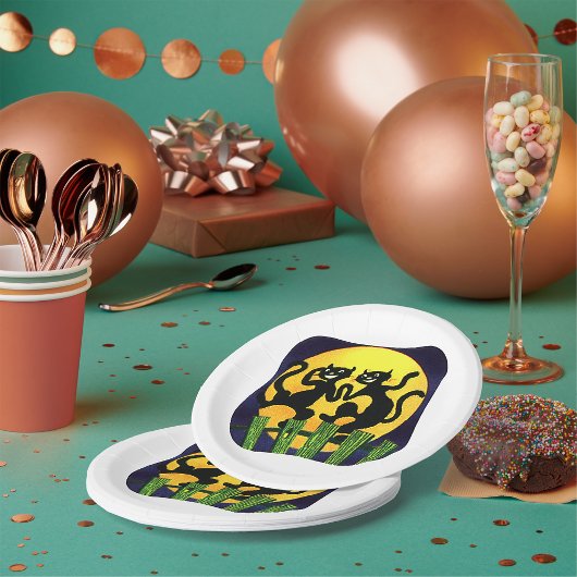 Assiettes En Carton Deux chats noirs