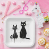 Assiettes En Carton Deux chats noirs (Fête)