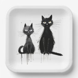 Assiettes En Carton Deux chats noirs