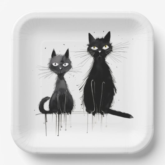 Assiettes En Carton Deux chats noirs (Recto)