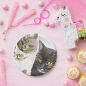 Assiettes En Carton Deux chats - tabby et tortie (Fête)