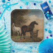 Assiettes En Carton Deux chevaux dans une prairie près d'une porte (Pa (Fête)