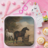 Assiettes En Carton Deux chevaux dans une prairie près d'une porte (Pa (Fête)