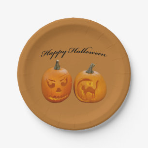 Assiettes En Carton Deux citrouilles Joyeux Halloween