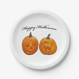 Assiettes En Carton Deux citrouilles Joyeux Halloween