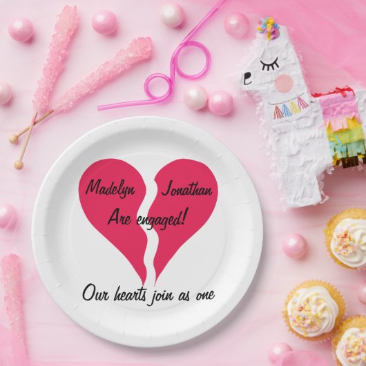 Assiettes En Carton Deux coeurs s'associent en un seul nom (Fête)