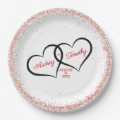 Assiettes En Carton Deux cœurs un amour Mariage Personnalisé (Devant)