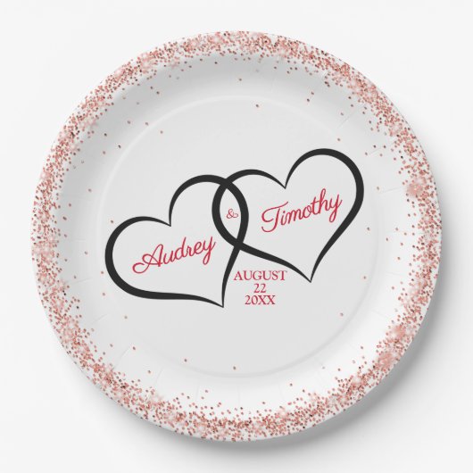 Assiettes En Carton Deux cœurs un amour Mariage Personnalisé (Devant)