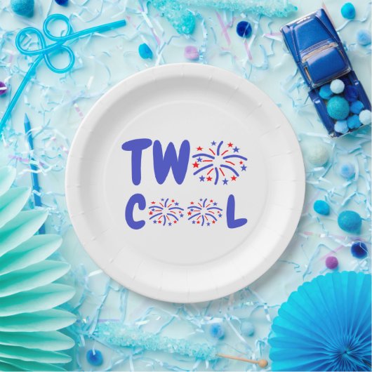 Assiettes En Carton Deux Cool feux d'artifice 2e anniversaire (Fête)