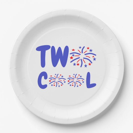 Assiettes En Carton Deux Cool feux d'artifice 2e anniversaire (Devant)