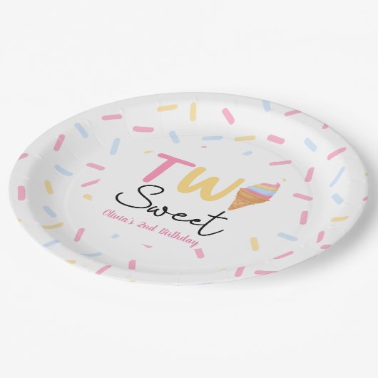 Assiettes En Carton Deux crème glacée douce Deuxième fête d'anniversai (Angle)