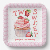 Assiettes En Carton DEUX douceurs ! Fraise rose 2e anniversaire (Recto)