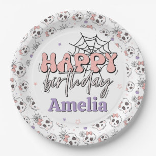 Assiettes En Carton Deux Éffrayant Mignonne Halloween rose Joyeux anni