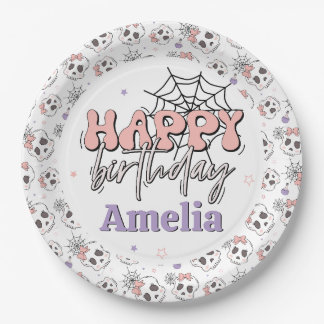 Assiettes En Carton Deux Éffrayant Mignonne Halloween rose Joyeux anni