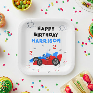Assiettes En Carton Deux Enfants de 2e anniversaire Rapide Racing Cars