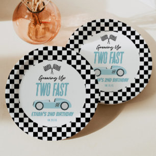 Assiettes En Carton Deux Fast Blue Race Car 2e fête d'anniversaire