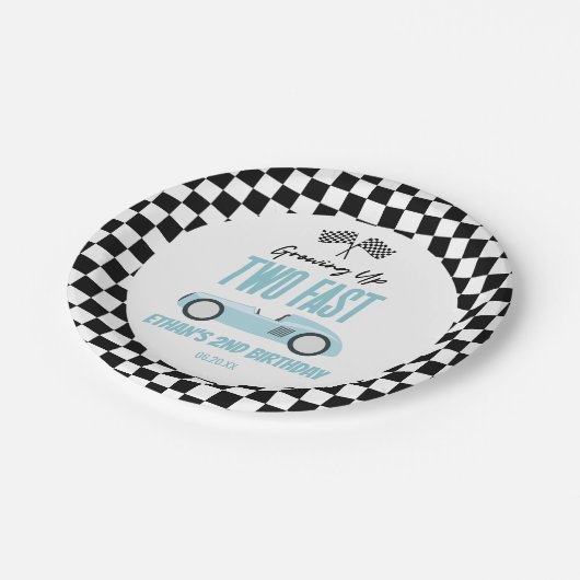Assiettes En Carton Deux Fast Blue Race Car 2e fête d'anniversaire (Angle)