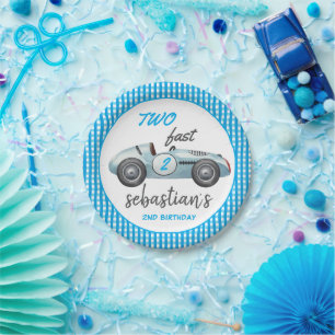 Assiettes En Carton Deux Fast Blue Race Car 2e Invitation anniversaire
