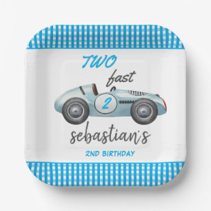 Assiettes En Carton Deux Fast Blue Race Car 2e Invitation anniversaire