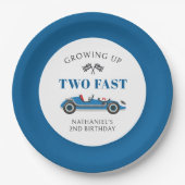 Assiettes En Carton Deux Fast Blue Racing Car 2e anniversaire (Devant)
