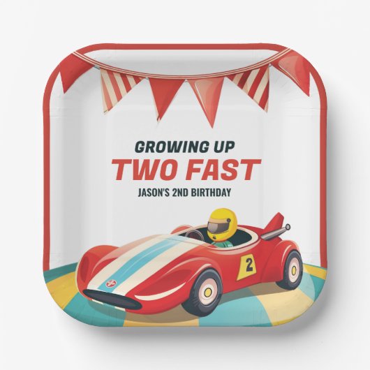 Assiettes En Carton Deux Fast Race Car 2e Anniversaire (Recto)